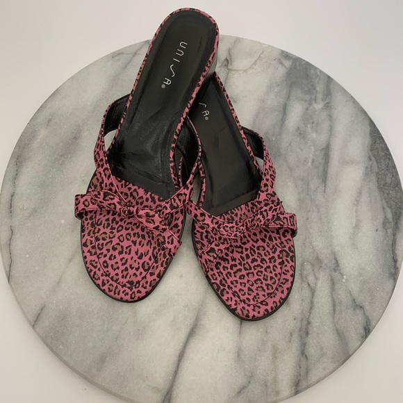 Vintage 90s Unisa pink leopard print heel sandals - Picture 3 of 7
